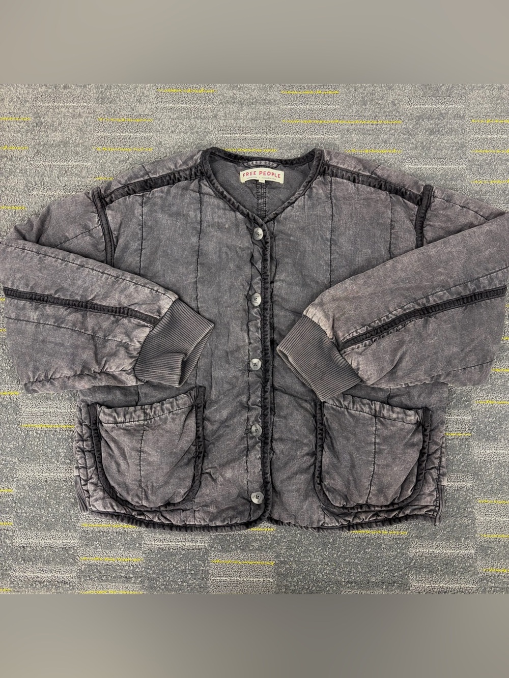 Free People Mixed Signals Liner Jacket Size Medium Slate Gray Pockets Designer